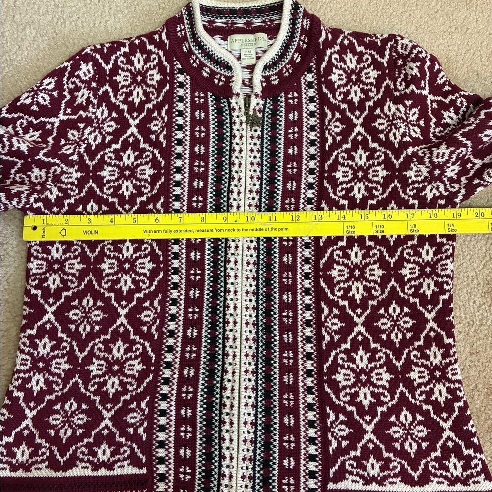 Appleseed's Maroon and White Fair Isle Zip Up Cardigan- PM - Picture 5 of 13